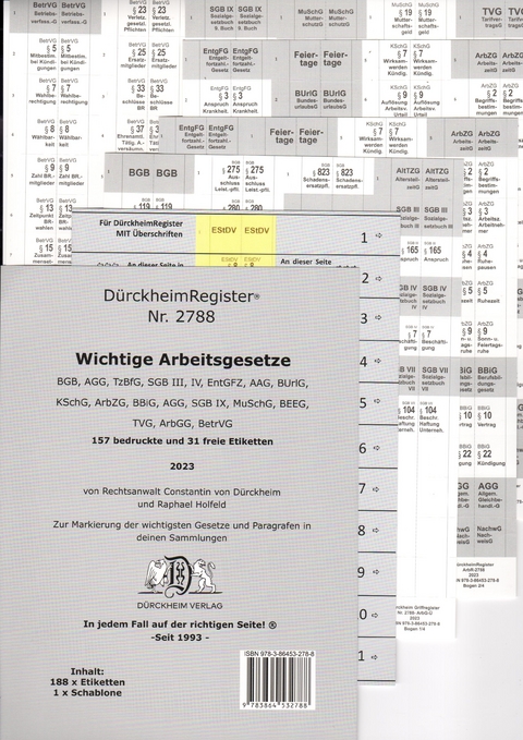 D&uuml;rckheimRegister&reg; ARBEITSGESETZE MIT STICHWORTEN - Constantin von D&uuml;rckheim