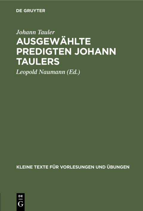 Ausgew&auml;hlte Predigten Johann Taulers - Johann Tauler