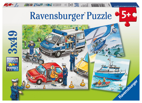 Ravensburger Kinderpuzzle - 09221 Polizeieinsatz - Puzzle f&uuml;r Kinder ab 5 Jahren, mit 3x49 Teilen