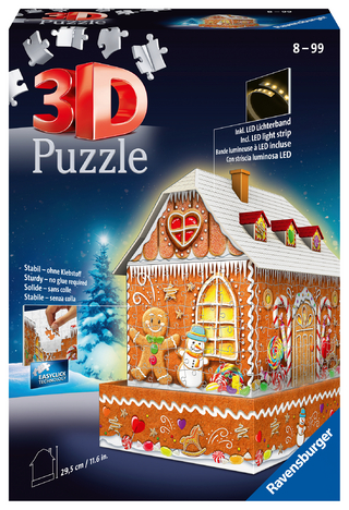 Ravensburger 3D Puzzle 11237 - Lebkuchenhaus bei Nacht - 216 Teile - Weihnachtsdeko für Erwachsene und Kinder ab 8 Jahren - leuchtet im Dunkeln