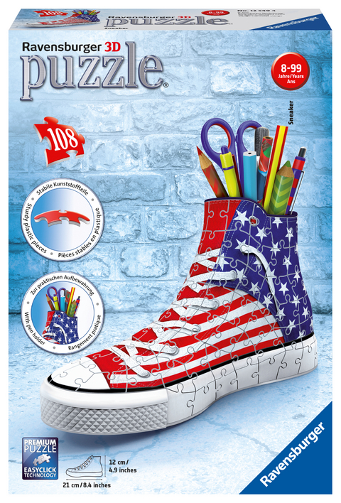 Ravensburger 3D Puzzle 12549 Sneaker American Style - Praktischer Stiftehalter - 108 Teile - Schreibtisch-Organizer f&uuml;r Kinder ab 8 Jahren