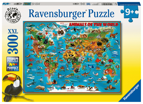 Ravensburger Kinderpuzzle - 13257 Tiere rund um die Welt - Puzzle-Weltkarte f&uuml;r Kinder ab 9 Jahren, mit 300 Teilen im XXL-Format