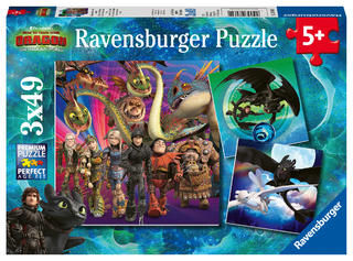 Ravensburger Kinderpuzzle - 08064 Drachenzähmen leicht gemacht - Puzzle für Kinder ab 5 Jahren, Dragons-Puzzle mit 3x49 Teilen