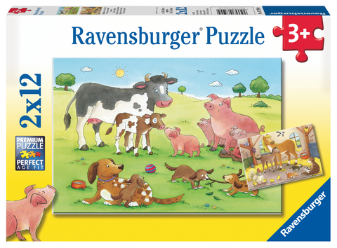 Ravensburger Kinderpuzzle - 07590 Gl&uuml;ckliche Tierfamilien - Puzzle f&uuml;r Kinder ab 3 Jahren, mit 2x12 Teilen