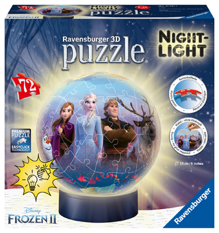 Ravensburger 3D Puzzle 11141 - Nachtlicht Puzzle-Ball Disney Frozen 2 - 72 Teile - ab 6 Jahren, LED Nachttischlampe mit Klatsch-Mechanismus