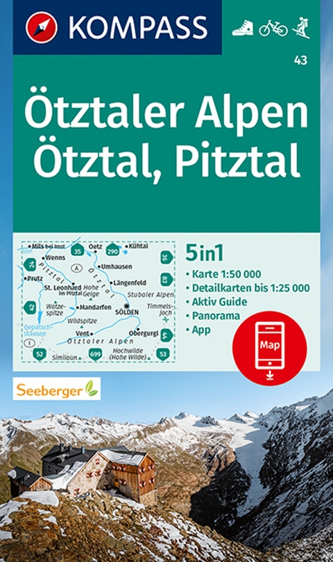 KOMPASS Wanderkarte 43 &Ouml;tztaler Alpen, &Ouml;tztal, Pitztal 1:50.000