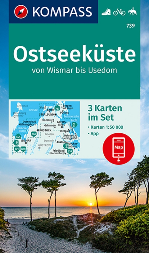 KOMPASS Wanderkarte 739 Ostseek&uuml;ste von Wismar bis Usedom