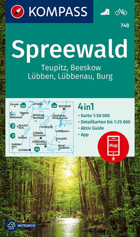 KOMPASS Wanderkarte 748 Spreewald, Teupitz, Beeskow, L&uuml;bben, L&uuml;bbenau, Burg 1:50.000