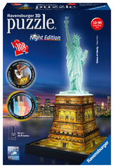 Ravensburger 3D Puzzle Freiheitsstatue bei Nacht 12596 - Das ber&uuml;hmte Bauwerk in New York als Night Edition mit LED