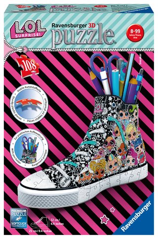 Ravensburger 3D Puzzle 11163 Sneaker L.O.L. Surprise! - Praktischer Stiftehalter - 108 Teile - Schreibtisch-Organizer für Kinder ab 8 Jahren