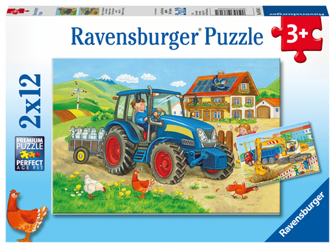 Ravensburger Kinderpuzzle - 07616 Baustelle und Bauernhof - Puzzle f&uuml;r Kinder ab 3 Jahren, mit 2x12 Teilen