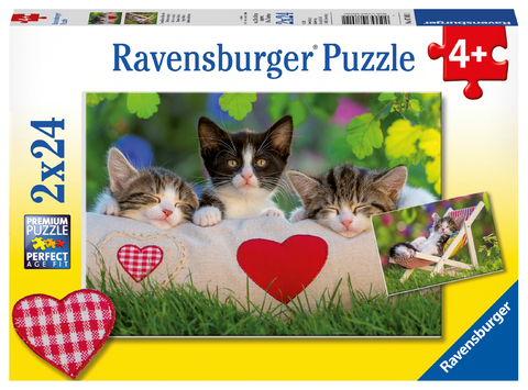 Ravensburger Kinderpuzzle - 07801 Verschlafene K&auml;tzchen - Puzzle f&uuml;r Kinder ab 4 Jahren, mit 2x24 Teilen