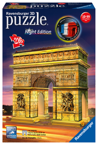 Ravensburger 3D Puzzle Triumphbogen bei Nacht 12522 - das berühmte Wahrzeichen aus Paris - leuchtet im Dunkeln