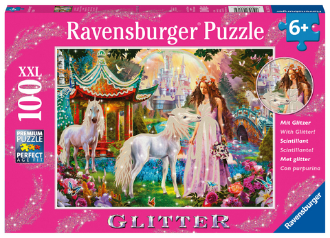 Ravensburger Kinderpuzzle - 13617 Im Reich der Bl&uuml;tenk&ouml;nigin - Einhorn-Puzzle f&uuml;r Kinder ab 6 Jahren, mit 100 Teilen im XXL-Format, mit Glitzer