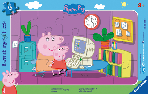Ravensburger Kinderpuzzle - 06123 Peppa am Computer - Rahmenpuzzle f&uuml;r Kinder ab 3 Jahren, mit 15 Teilen