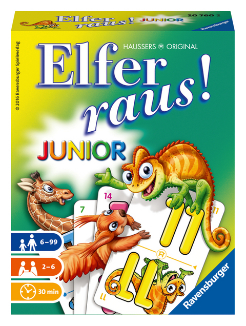 Ravensburger - 20760 Elfer Raus! Junior - Gesellschaftsspiel 2 - 6 Spieler, Spiel ab 6 Jahren f&uuml;r Kinder und Erwachsene -  &copy; Hausser