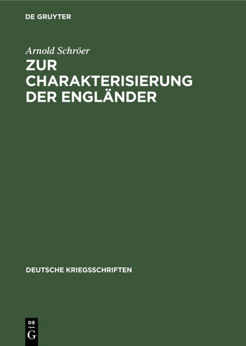 Zur Charakterisierung der Engl&auml;nder - Arnold Schr&ouml;er