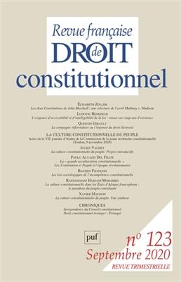 Revue française de droit constitutionnel, n° 123. La culture constitutionnelle du peuple