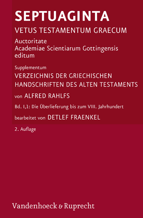 Verzeichnis der griechischen Handschriften des Alten Testaments - Alfred Rahlfs