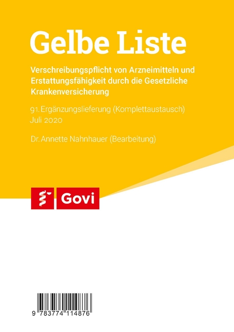 Gelbe Liste 91. Erg&auml;nzungslieferung