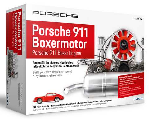 FRANZIS 67140 - Porsche 911 Boxermotor. 290-Teile-Bausatz, transparentes Funktionsmodell, bewegliche Kurbelwelle, Kolben und Ventile, inkl. reich bibldertem Handbuch - 