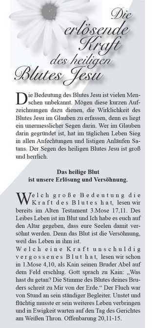 Die erlösende Kraft des heiligen Blutes Jesu
