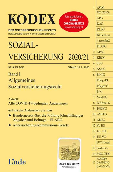 KODEX Sozialversicherung 2020/21, Band I - Elisabeth Brameshuber
