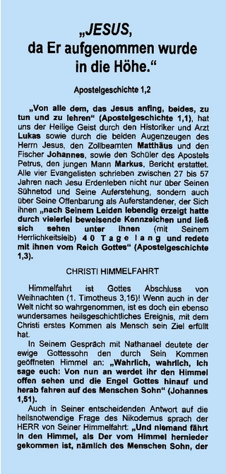 CHRISTI HIMMELFAHRT - Markus 16,19; Lukas 24,50-52