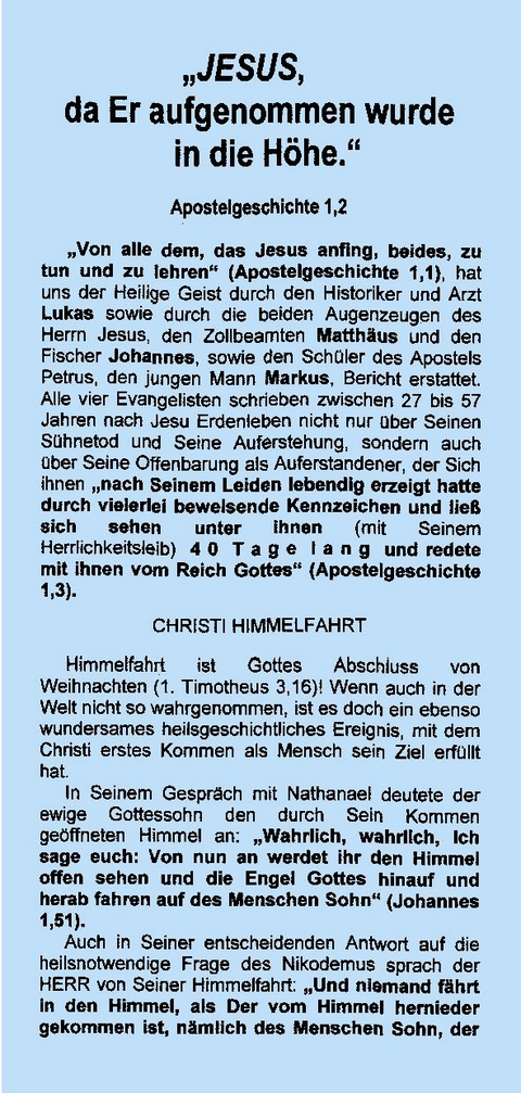 CHRISTI HIMMELFAHRT - Markus 16,19; Lukas 24,50-52 - Ellen Schadt-Beck