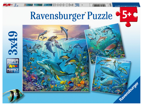 Ravensburger Kinderpuzzle - 05149 Tierwelt des Ozeans - Puzzle f&uuml;r Kinder ab 5 Jahren, mit 3x49 Teilen