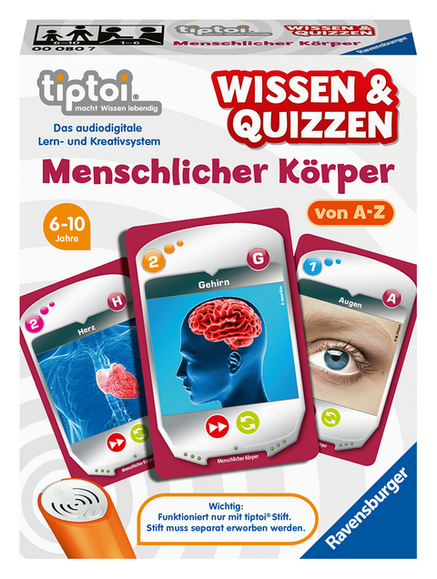 Ravensburger tiptoi 00080 Wissen und Quizzen: Menschlicher K&ouml;rper, Quizspiel f&uuml;r Kinder ab 6 Jahren, f&uuml;r 1-6 Spieler