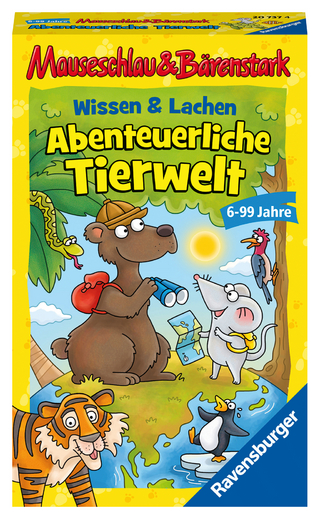 Ravensburger 20737 - Wissen und Lachen-Abenteuerliche Tierwelt, Mauseschlau & Bärenstark für Kinder, Kinderspiel für 2-4 Spieler, Quiz ab 6 Jahren