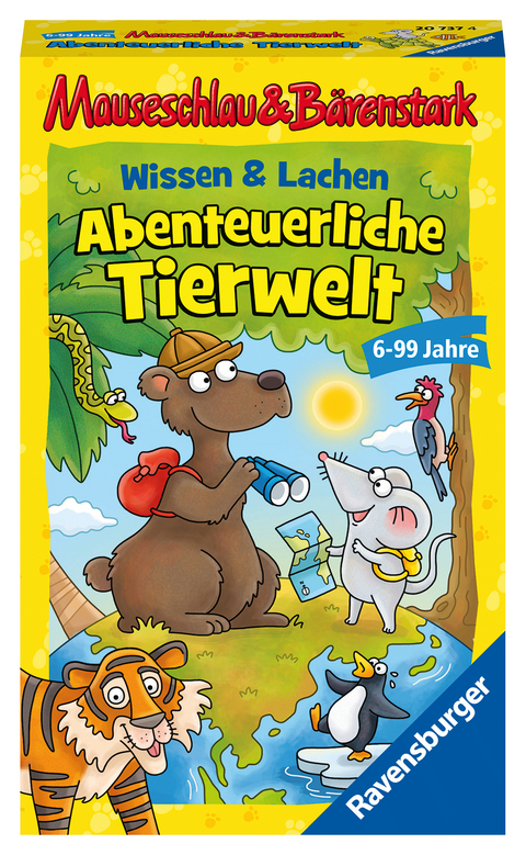 Ravensburger 20737 - Wissen und Lachen-Abenteuerliche Tierwelt, Mauseschlau & B&auml;renstark f&uuml;r Kinder, Kinderspiel f&uuml;r 2-4 Spieler, Quiz ab 6 Jahren -  Lizenzagentur Ingeborg Ahrenkiel