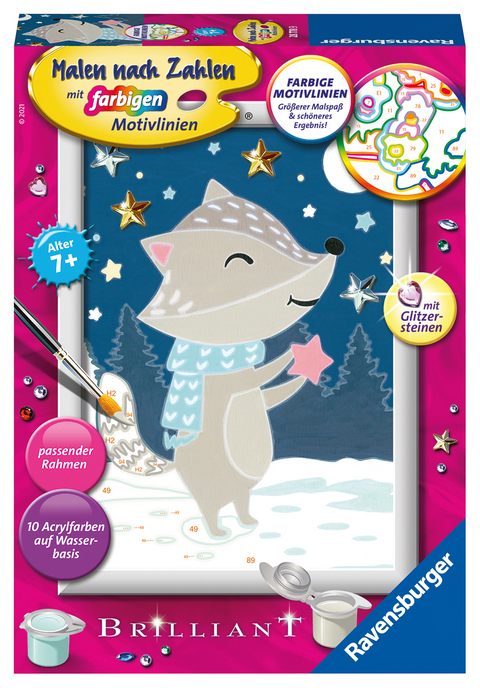 CreArt, Malen nach Zahlen Kinder - Gute Nacht, kleiner Dachs!