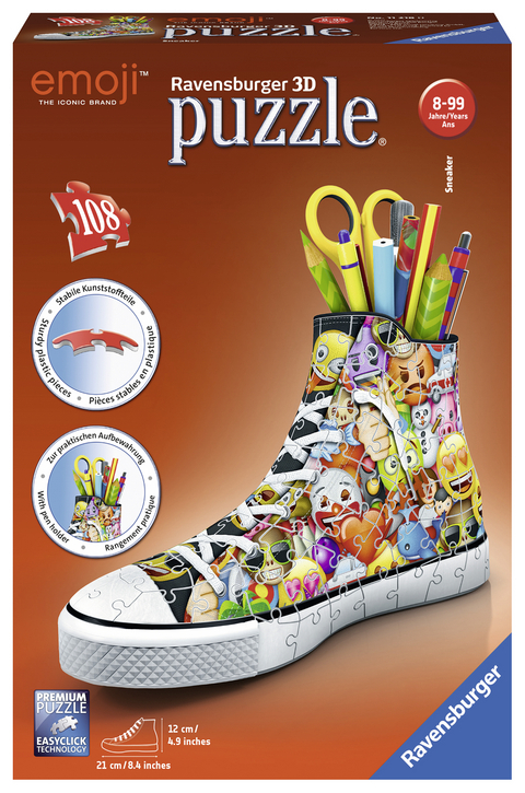 Ravensburger 3D Puzzle 11218 Sneaker Emoji - Praktischer Stiftehalter - 108 Teile - Schreibtisch-Organizer f&uuml;r Kinder ab 8 Jahren