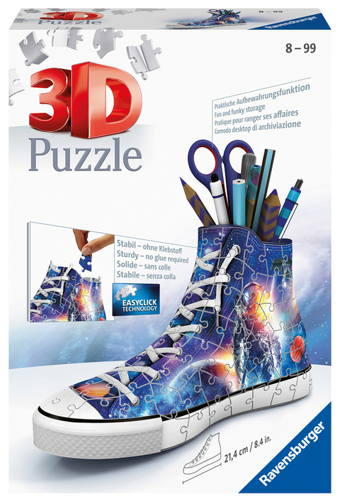 Ravensburger 3D Puzzle 11251 Sneaker Astronauten im Weltall - Praktischer Stiftehalter - 108 Teile - Schreibtisch-Organizer f&uuml;r Kinder ab 8 Jahren