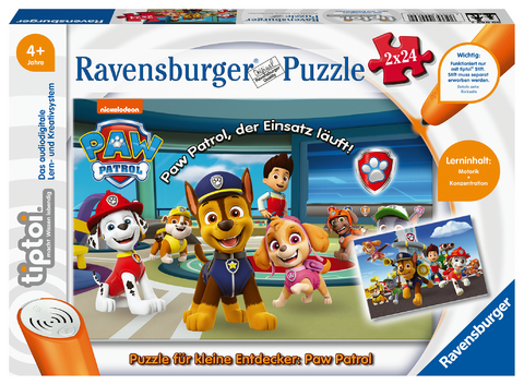 Ravensburger tiptoi Spiel 00069 Puzzle f&uuml;r kleine Entdecker: Paw Patrol - 2x24 Teile Kinderpuzzle ab 4 Jahren, f&uuml;r Jungen und M&auml;dchen, 1 Spieler