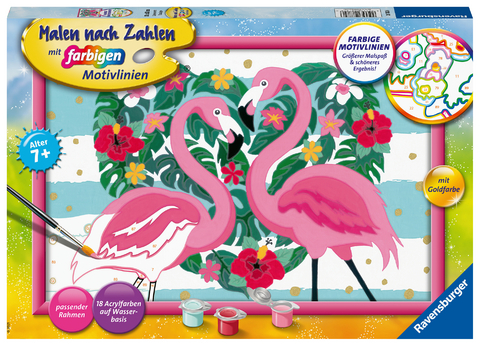 CreArt, Malen nach Zahlen Kinder - Liebenswerte Flamingos