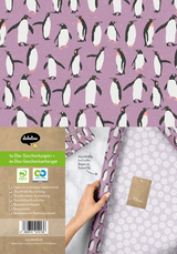 Geschenkpapier Set Weihnachten: Pinguine (lila, wei&szlig;) f&uuml;r Kinder
