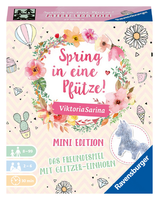 Ravensburger Familienspiel - Spring in eine Pfütze! - Mini Edition 27006 - Spiel für Kinder ab 8 Jahren mit Glitzer Einhorn