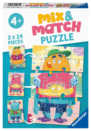 Ravensburger Kinderpuzzle - 05135 Mix&Match Lustige Monster - Puzzle für Kinder ab 4 Jahren, mit 3x24 Teilen