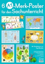 6 A1-Merk-Poster f&uuml;r den Sachunterricht &ndash; Jahreskreis, K&ouml;rper, Waldtiere, Epochen, Kontinente, vom Korn zum Brot