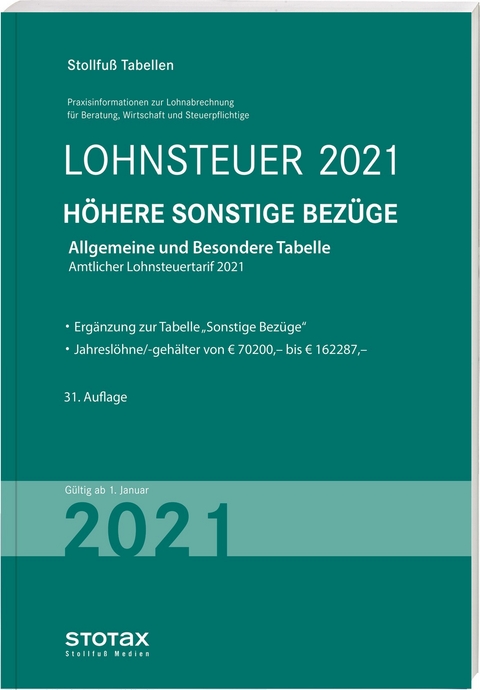 Tabelle, Lohnsteuer 2021 H&ouml;here Sonstige Bez&uuml;ge