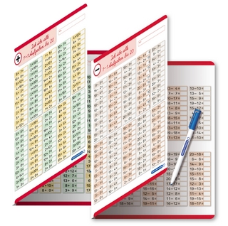 Ich übe alle Additionsaufgaben und Subtraktionsaufgaben im Zahlenraum bis 20 mit Stift