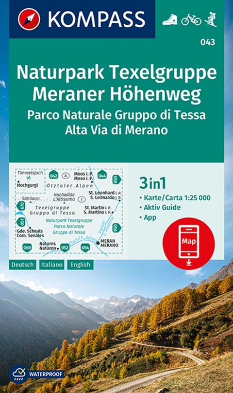 KOMPASS Wanderkarte Naturpark Texelgruppe, Meraner H&ouml;henweg, Parco Naturale Gruppo di Tessa, Alta Via di Merano