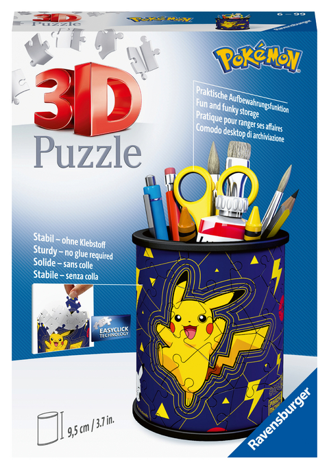 Ravensburger 3D Puzzle 11257 - Utensilo Pok&eacute;mon Pikachu - 54 Teile - Stiftehalter f&uuml;r Pok&eacute;mon Fans ab 6 Jahren, Schreibtisch-Organizer f&uuml;r Kinder