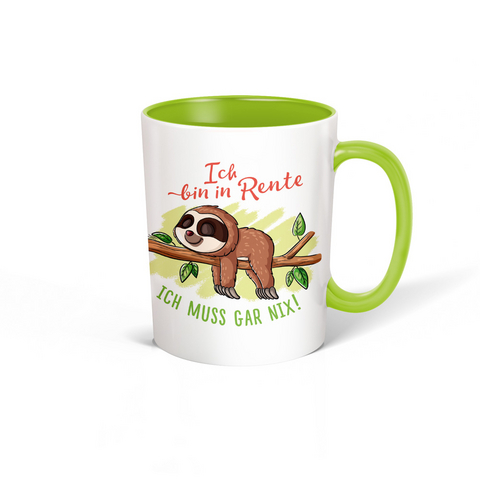 Tr&ouml;tsch Tasse Faultier Rentner wei&szlig; gr&uuml;n