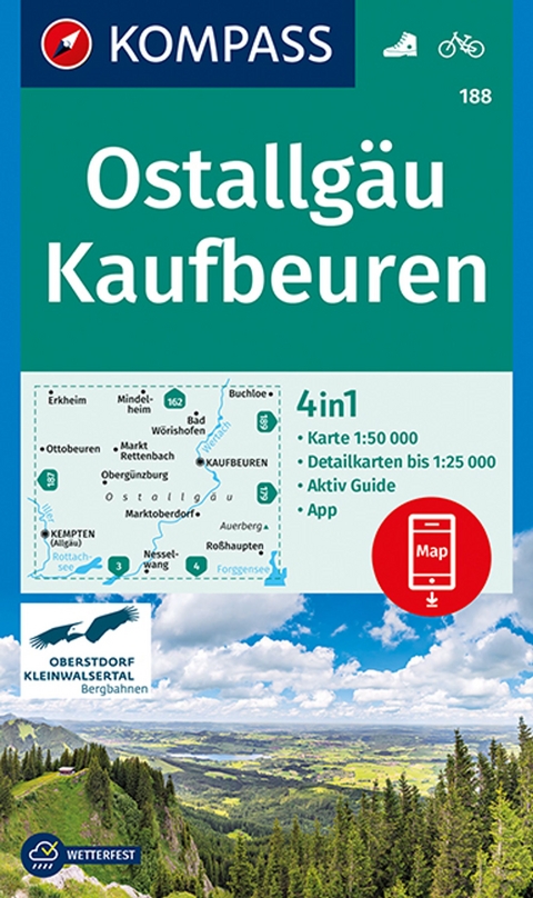 KOMPASS Wanderkarte 188 Ostallg&auml;u, Kaufbeuren 1:50.000