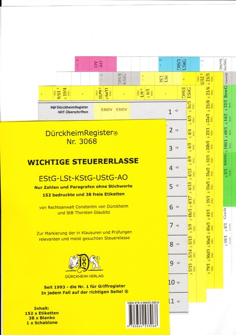 D&uuml;rckheimRegister&reg; STEUERERLASSE Gesetze und &sect;&sect;, OHNE Stichworte - Constantin von D&uuml;rckheim