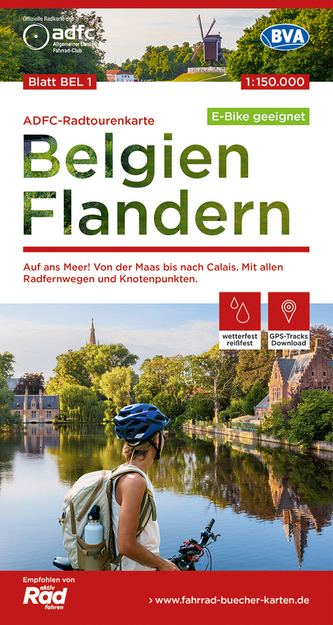 ADFC-Radtourenkarte BEL 1 Belgien Flandern 1:150.000, rei&szlig;- und wetterfest, E-Bike geeignet, GPS-Tracks Download